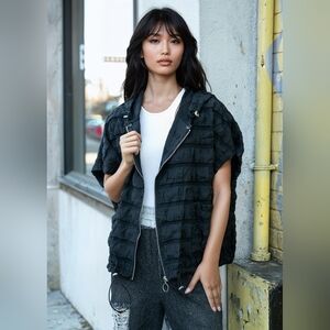 Kate Hewko Black Hooded Drawstring Athleisure Vest ONE SIZE